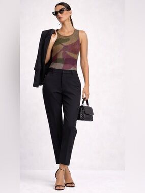 Parallel Metallic Abstract Knit Tank Top Sleeveless Sheer XS